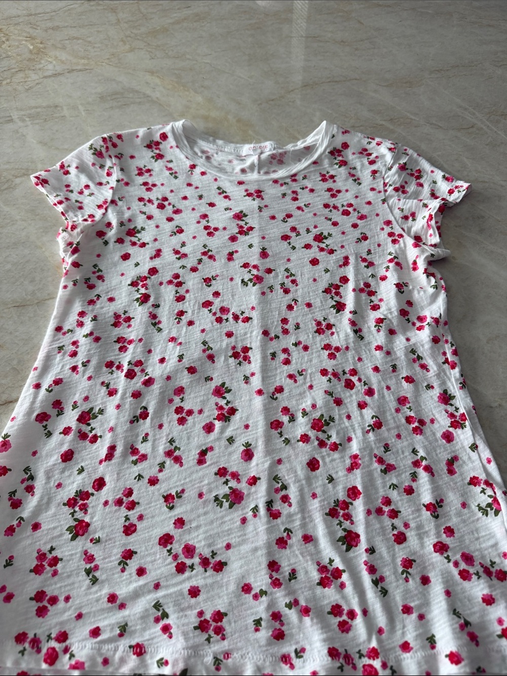 Goldie White Tee with Pink Floral Scatter